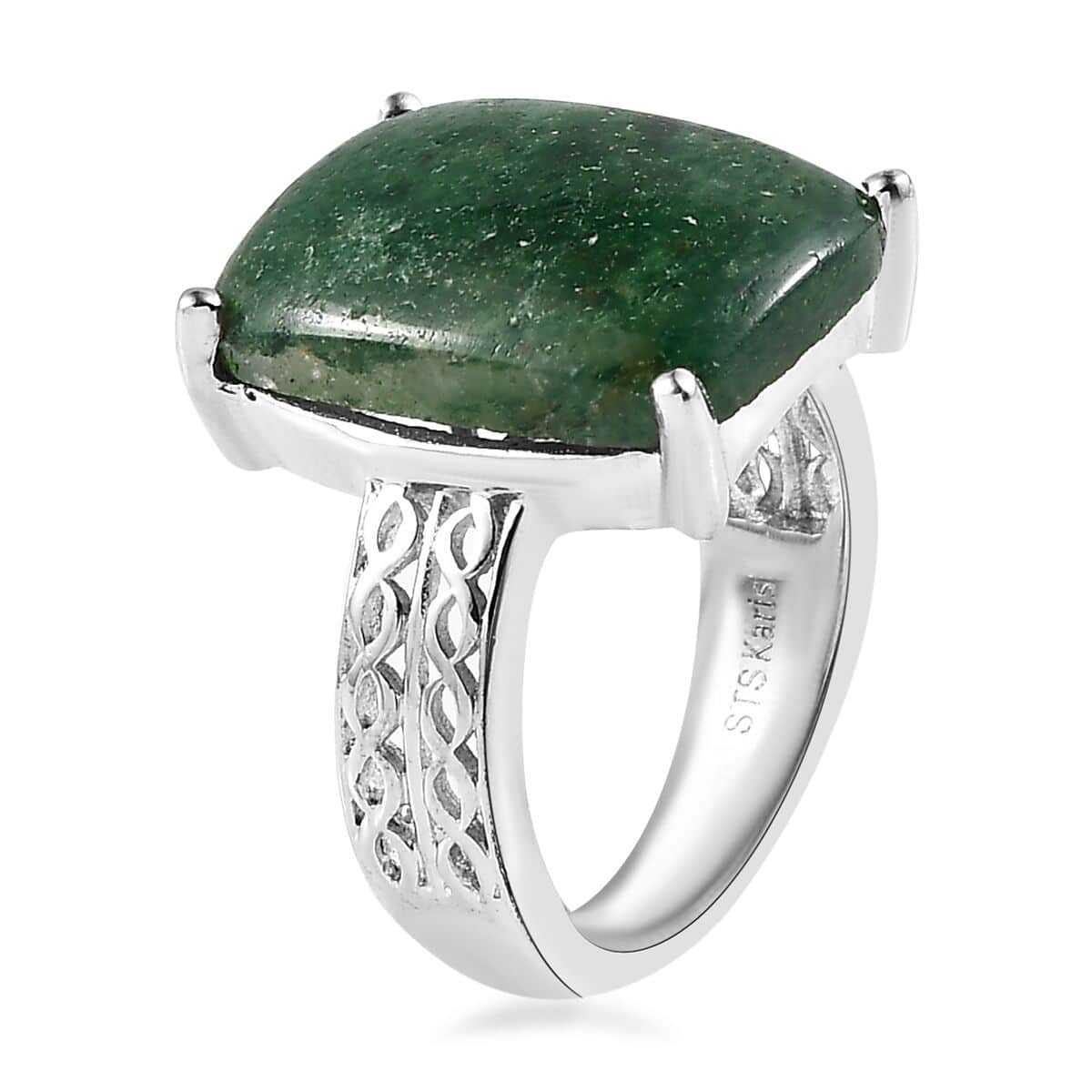 Karis Green Aventurine Solitaire Ring Size 9 and Pendant in Platinum Bond with Stainless Steel Necklace 20 Inches 14.10 ctw image number 4