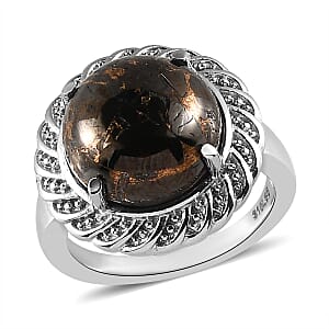 Matrix Silver Shungite Solitaire Ring (Size 7.0) and Pendant Necklace 20 Inches in Stainless Steel 10.15 ctw