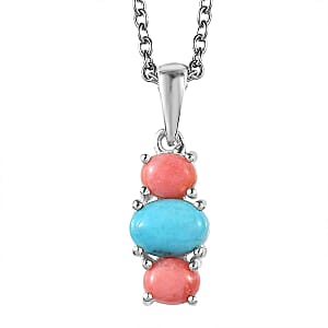 Sleeping Beauty Turquoise and Premium Oregon Peach Opal Pendant in Sterling Silver with Stainless Steel Necklace (20 Inches) 1.55 ctw