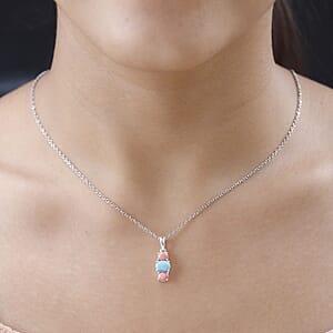 Sleeping Beauty Turquoise and Premium Oregon Peach Opal Pendant in Sterling Silver with Stainless Steel Necklace (20 Inches) 1.55 ctw