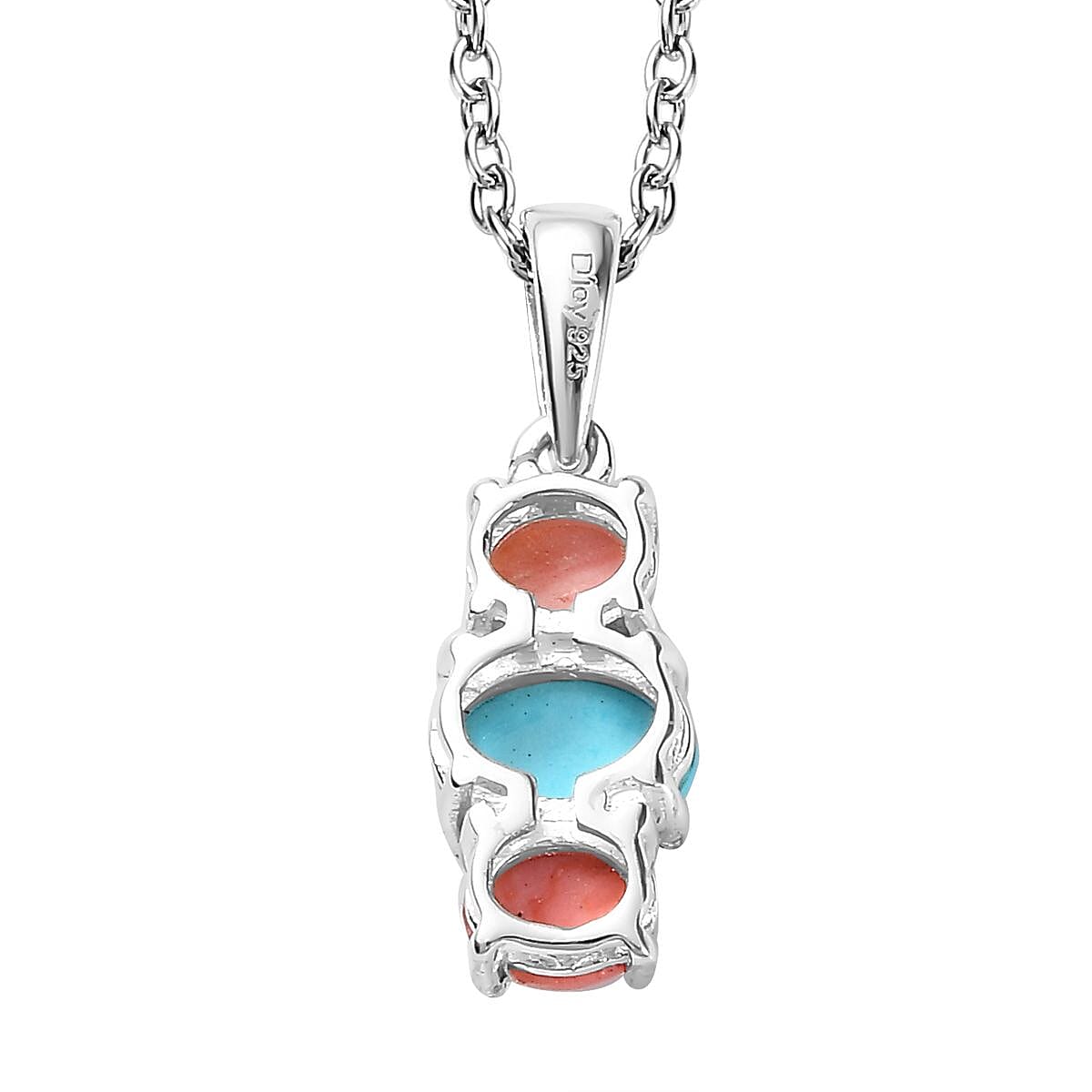 Sleeping Beauty Turquoise and Premium Oregon Peach Opal Pendant in Sterling Silver with Stainless Steel Necklace (20 Inches) 1.55 ctw