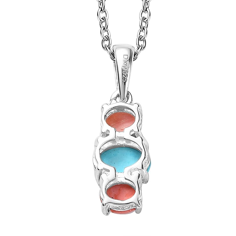 Sleeping Beauty Turquoise and Premium Oregon Peach Opal Pendant in Sterling Silver with Stainless Steel Necklace (20 Inches) 1.55 ctw