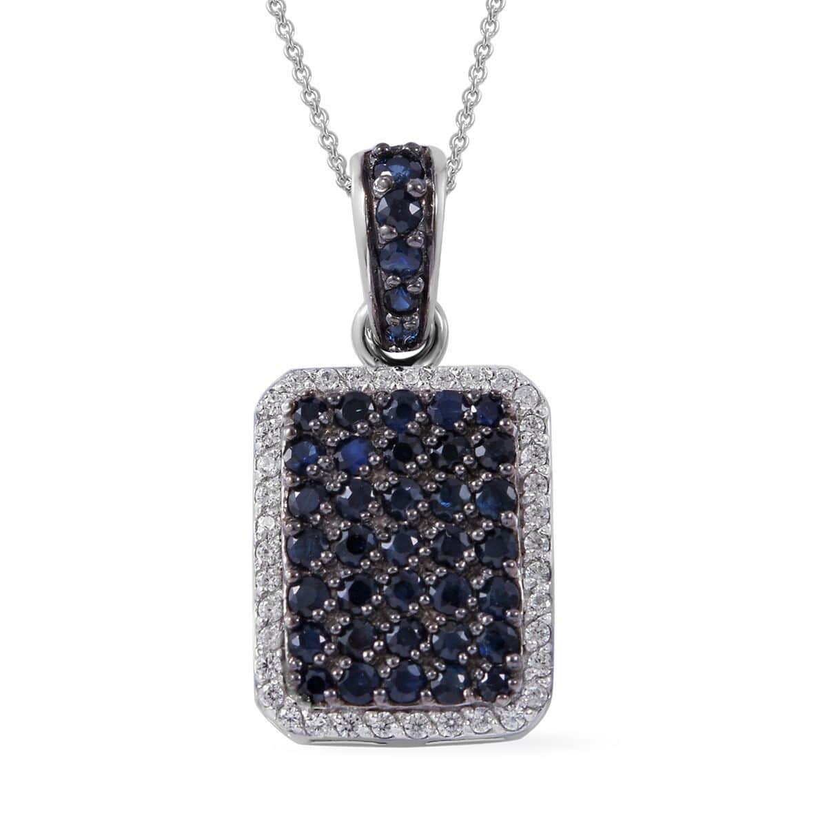 Premium Kanchanaburi Blue Sapphire and White Zircon Pendant Necklace 18 Inches in Platinum Over Sterling Silver 2.40 ctw image number 0