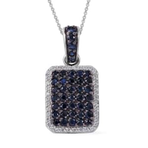 Premium Kanchanaburi Blue Sapphire and White Zircon Pendant Necklace 18 Inches in Platinum Over Sterling Silver 2.40 ctw