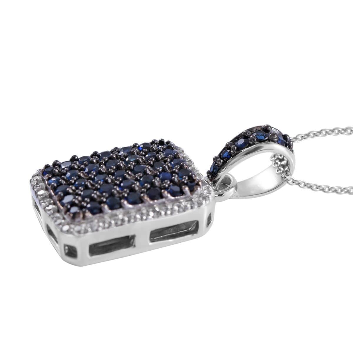 Premium Kanchanaburi Blue Sapphire and White Zircon Pendant Necklace 18 Inches in Platinum Over Sterling Silver 2.40 ctw image number 2