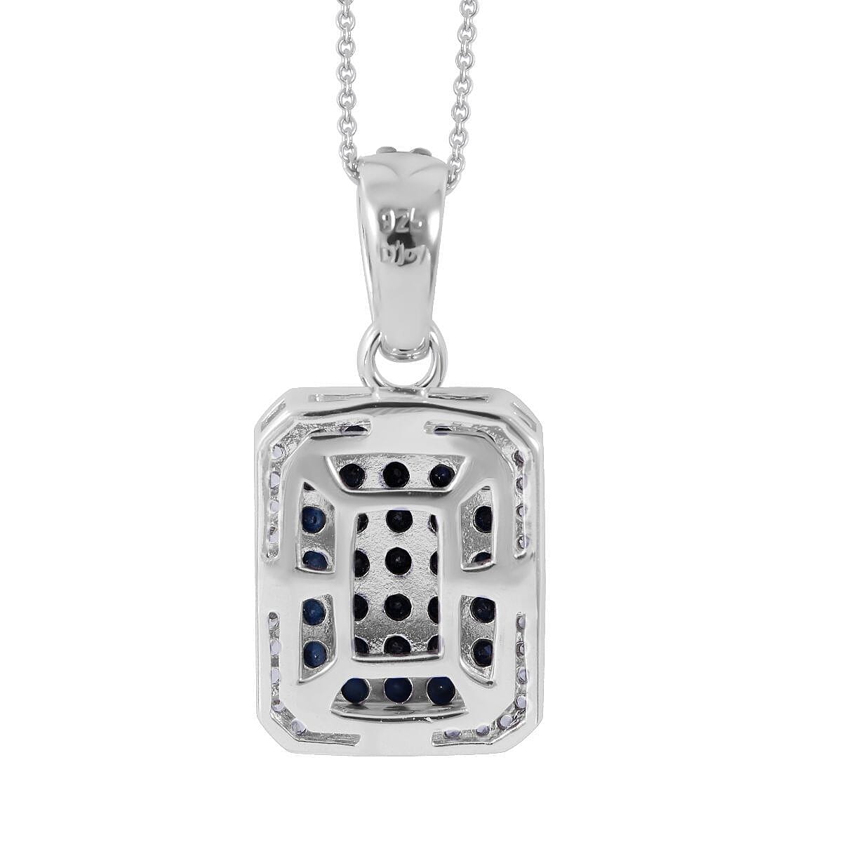 Premium Kanchanaburi Blue Sapphire and White Zircon Pendant Necklace 18 Inches in Platinum Over Sterling Silver 2.40 ctw