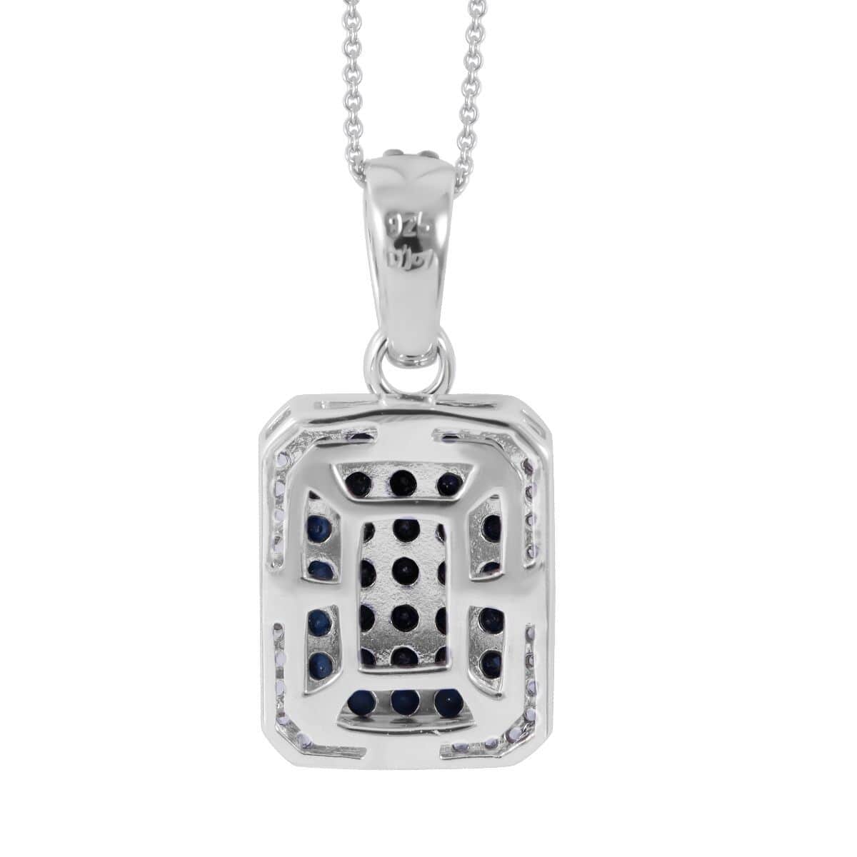 Premium Kanchanaburi Blue Sapphire and White Zircon Pendant Necklace 18 Inches in Platinum Over Sterling Silver 2.40 ctw image number 3