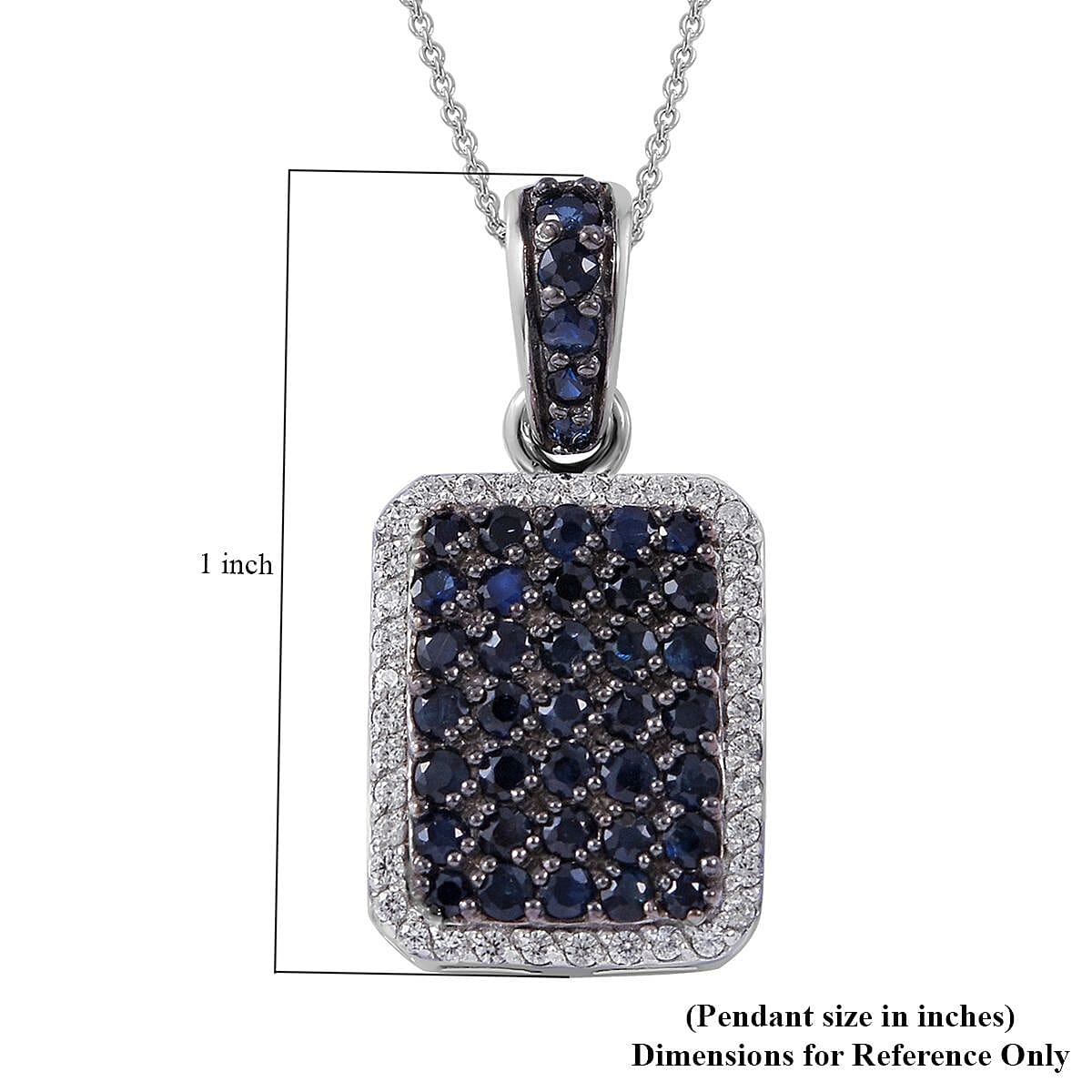 Premium Kanchanaburi Blue Sapphire and White Zircon Pendant Necklace 18 Inches in Platinum Over Sterling Silver 2.40 ctw