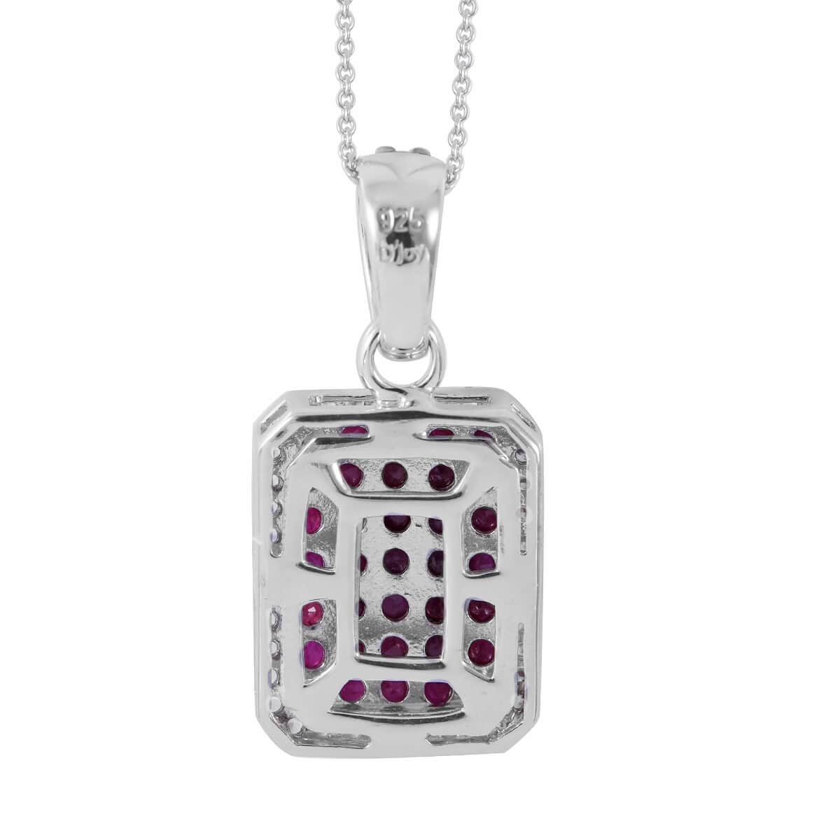 Premium Mozambique Ruby and White Zircon Pendant Necklace 18 Inches in Platinum Over Sterling Silver 2.25 ctw image number 3