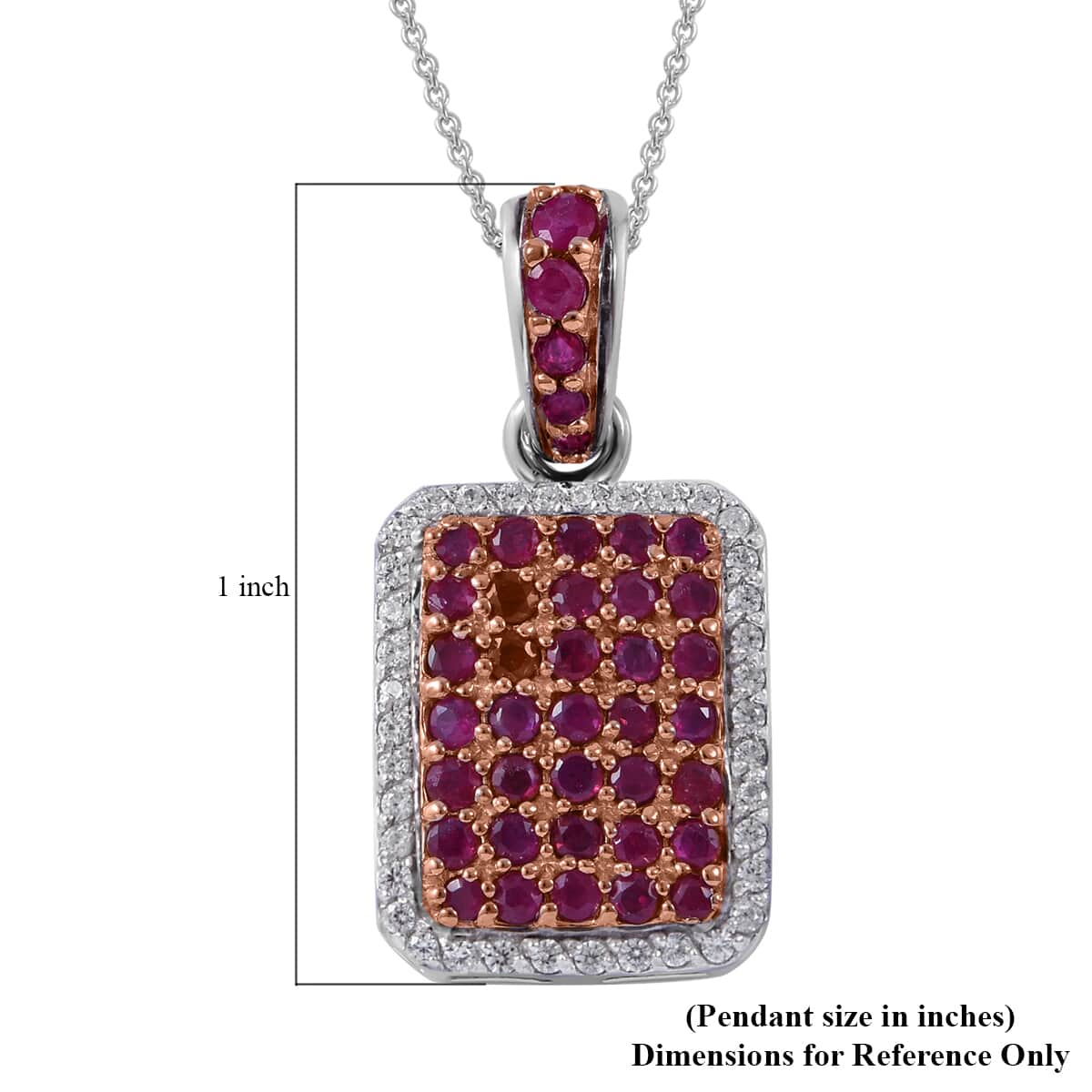 Premium Mozambique Ruby and White Zircon Pendant Necklace 18 Inches in Platinum Over Sterling Silver 2.25 ctw image number 5