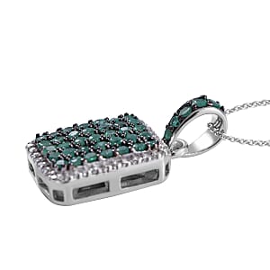 Premium Kagem Zambian Emerald and White Zircon Pendant Necklace 20 Inches in Platinum Over Sterling Silver 2.25 ctw