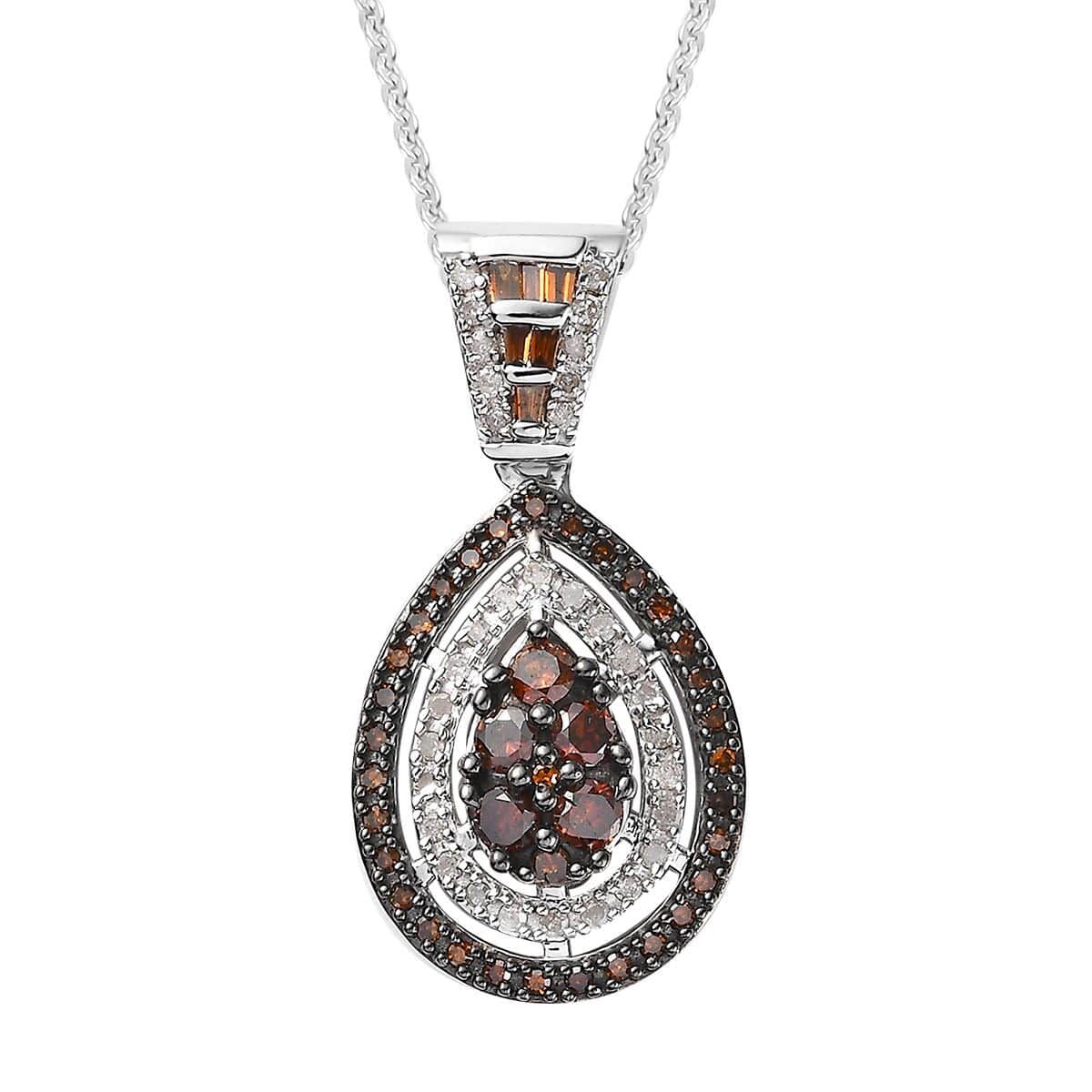 Red and White Diamond Pendant Necklace 20 Inches in Platinum Over Sterling Silver 1.00 ctw image number 0