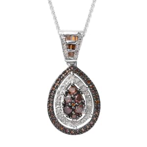 Red and White Diamond Pendant Necklace 20 Inches in Platinum Over Sterling Silver 1.00 ctw