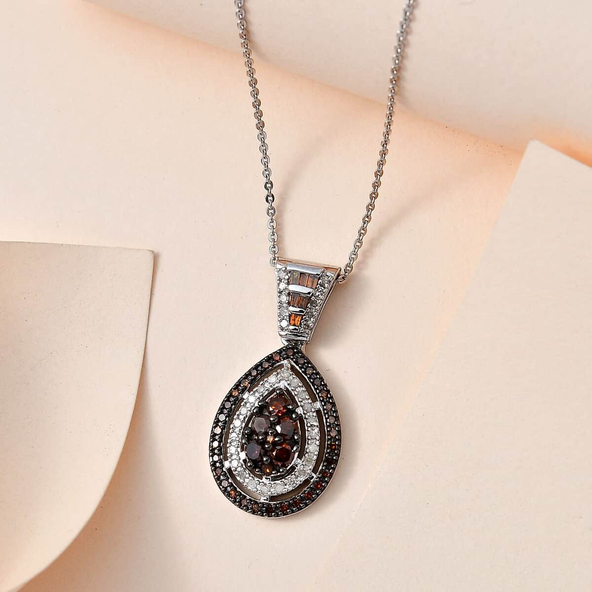 Red and White Diamond Pendant Necklace 20 Inches in Platinum Over Sterling Silver 1.00 ctw image number 1