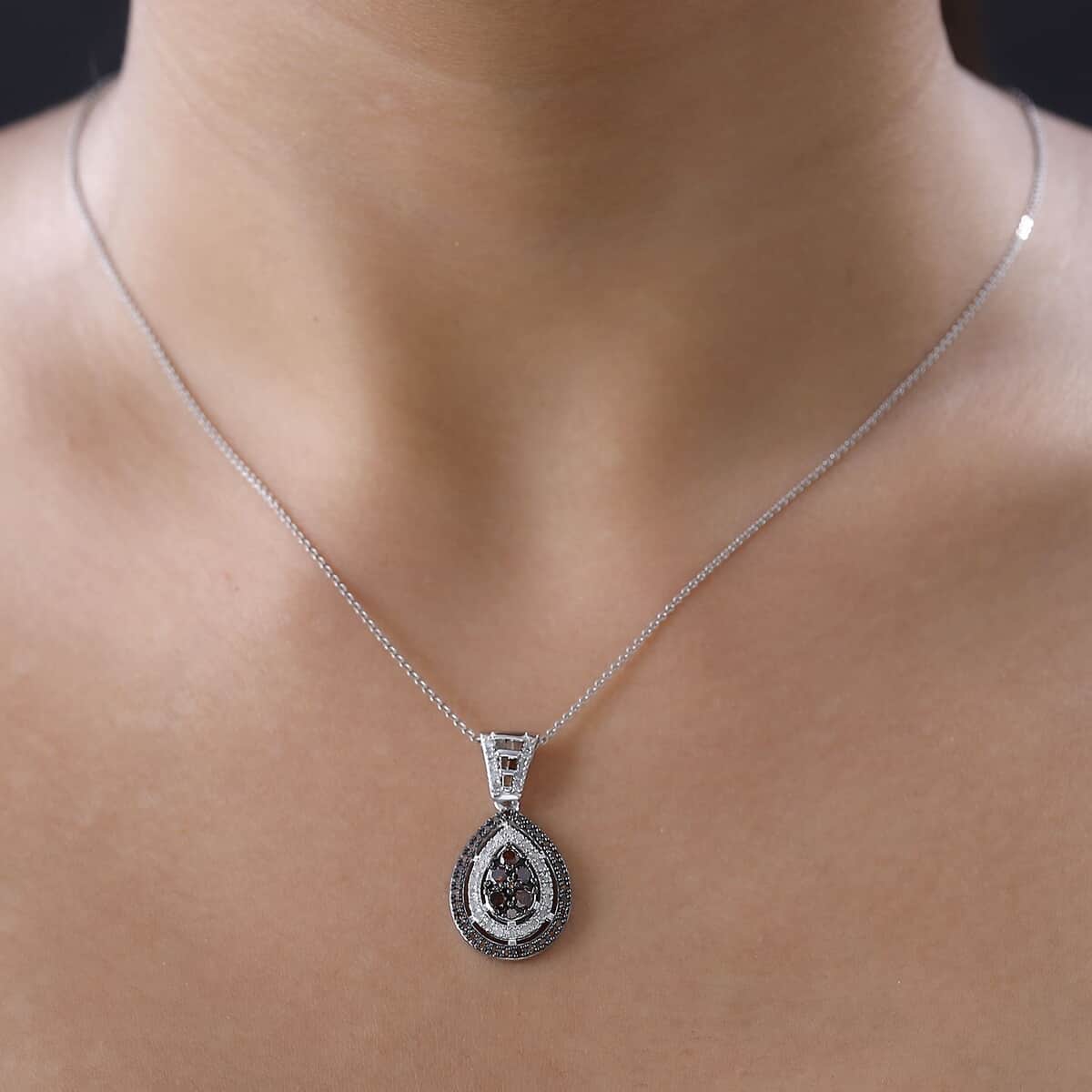 Red and White Diamond Pendant Necklace 20 Inches in Platinum Over Sterling Silver 1.00 ctw image number 2