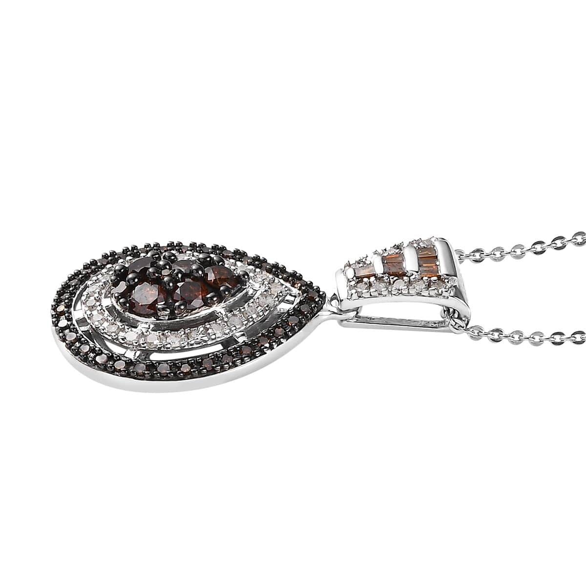 Red and White Diamond Pendant Necklace 20 Inches in Platinum Over Sterling Silver 1.00 ctw image number 3