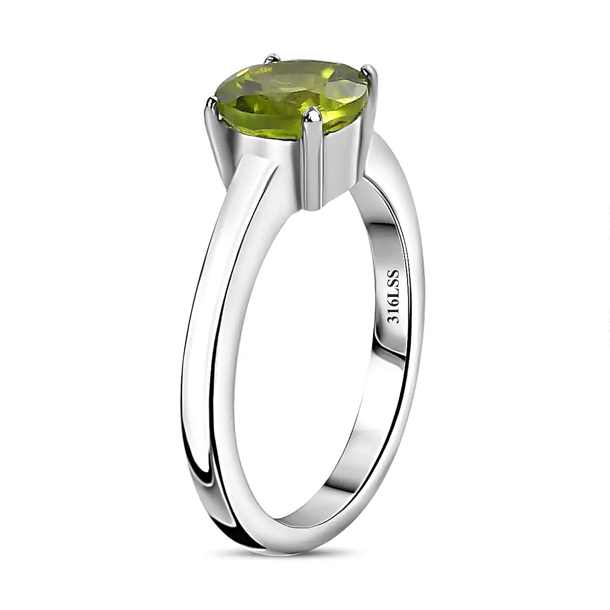 Peridot Solitaire Stud Earrings, Ring (Size 8.0) and Pendant Necklace 20 Inches in Stainless Steel 3.25 ctw image number 7