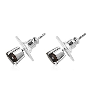 Brazilian Smoky Quartz Solitaire Stud Earrings, Ring (Size 7.0) and Pendant Necklace 20 Inches in Stainless Steel 5.25 ctw