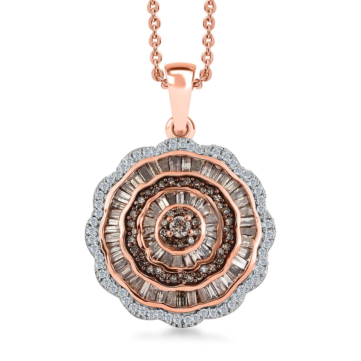 Natural Champagne and White Diamond Cocktail Pendant Necklace 20 Inches in Vermeil Rose Gold Over Sterling Silver 1.50 ctw image number 0