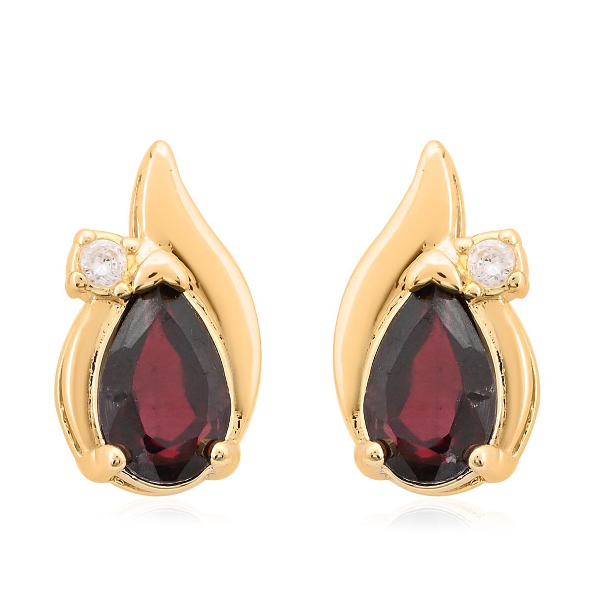 Mozambique Garnet and Simulated Diamond Earrings and Pendant Necklace 18 Inches in Goldtone 6.15 ctw