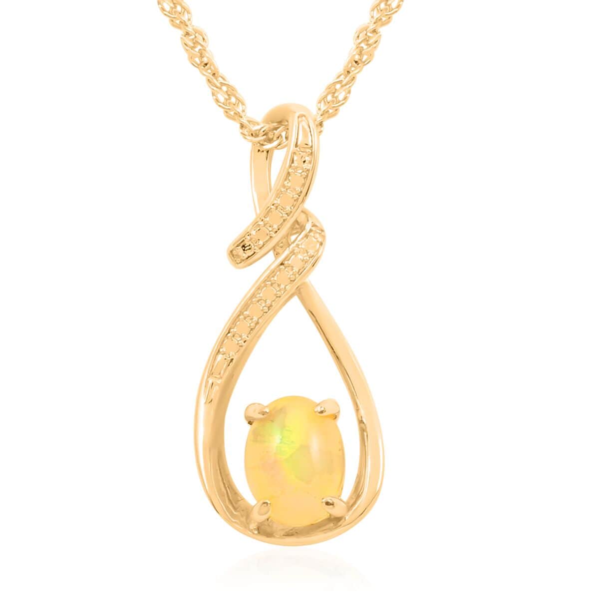 Opal Pendant Necklace 18-20.5 Inches in Goldtone 2.50 ctw image number 0