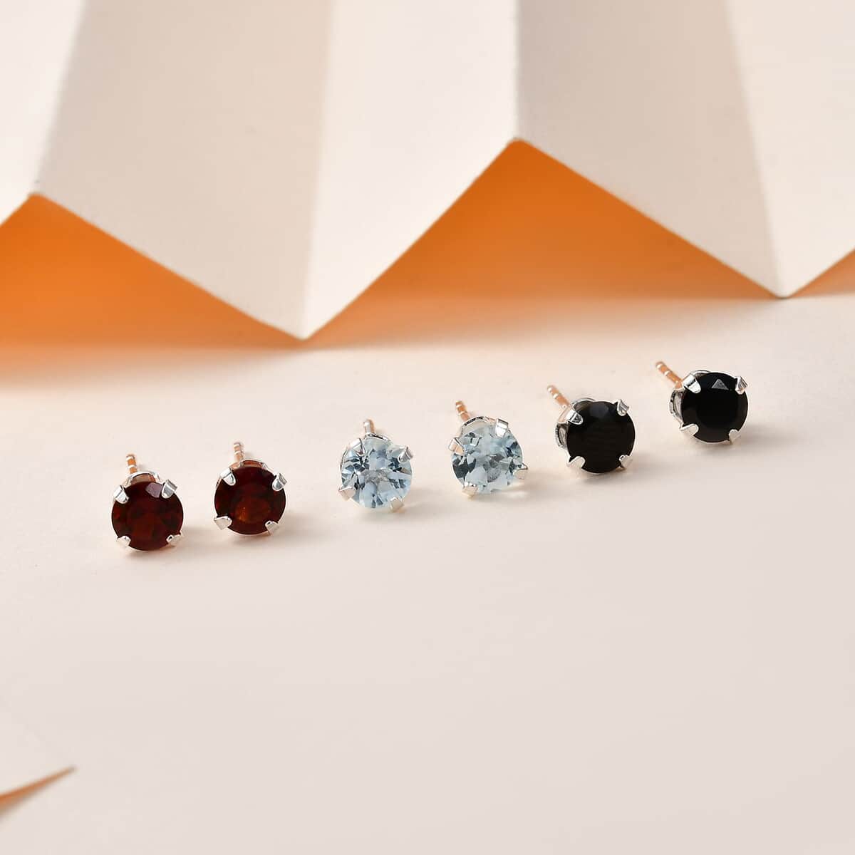 Sky Blue Topaz, Thai Black Spinel and Mozambique Garnet Set of 3 Solitaire Stud Earrings in Sterling Silver 3.50 ctw image number 1