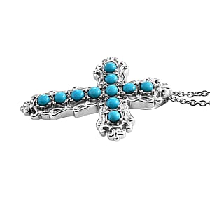 Sleeping Beauty Turquoise Cross Pendant Necklace 20 Inches in Stainless Steel 1.10 ctw
