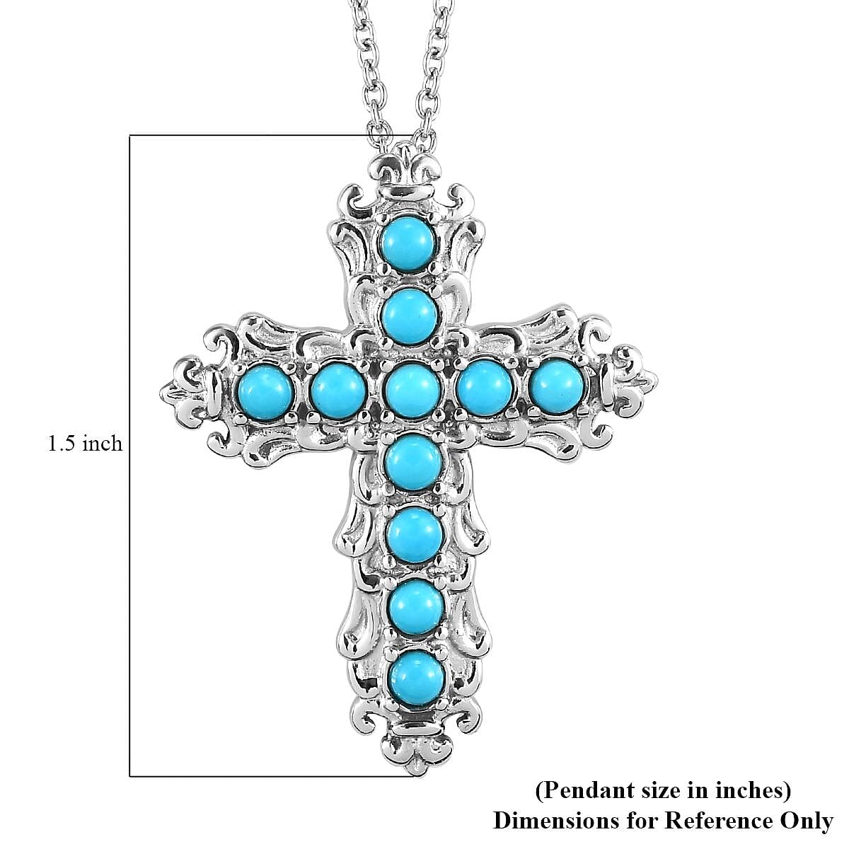 Sleeping Beauty Turquoise Cross Pendant Necklace 20 Inches in Stainless Steel 1.10 ctw