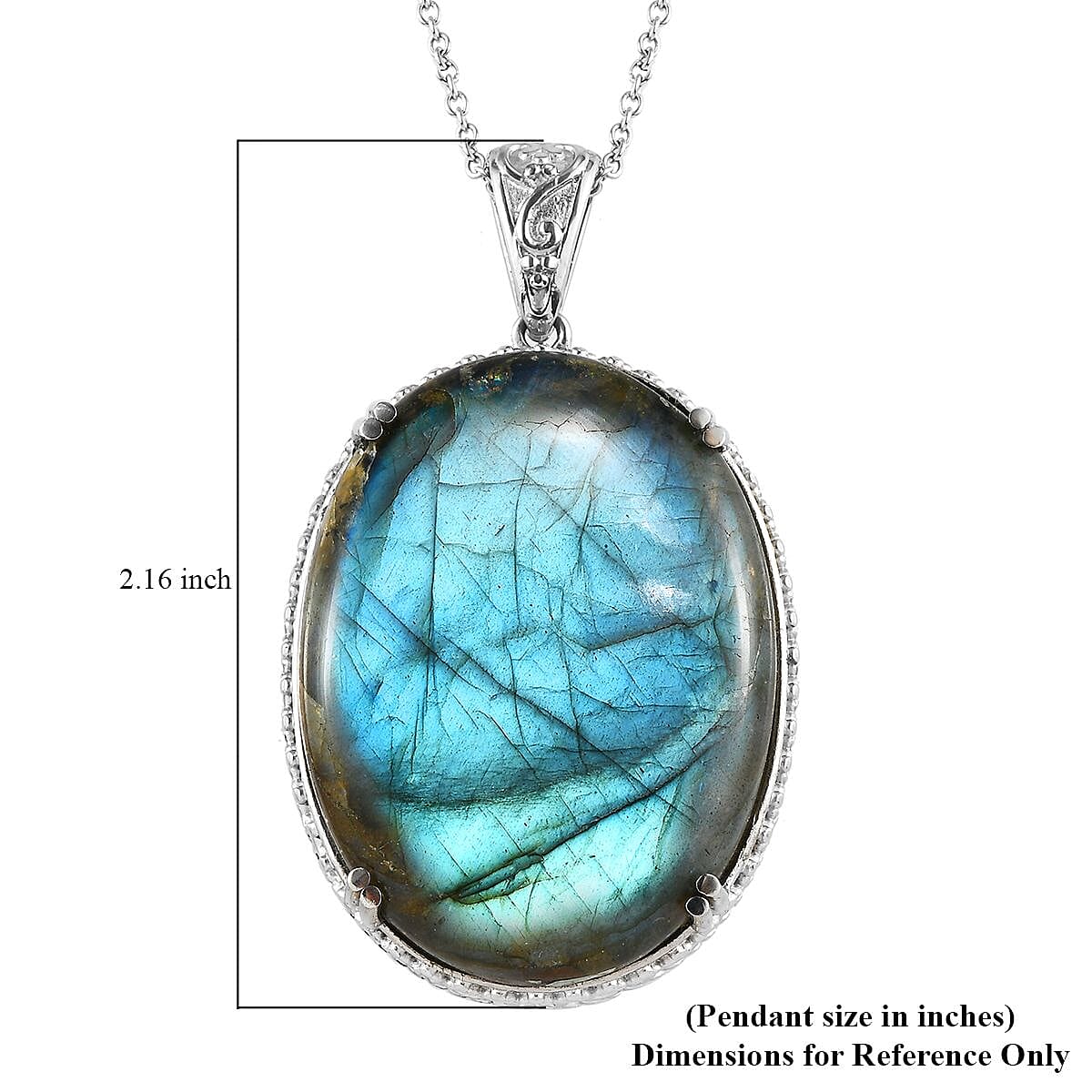 Malagasy Labradorite Solitaire Pendant Necklace 20 Inches in Stainless Steel 79.50 ctw image number 5