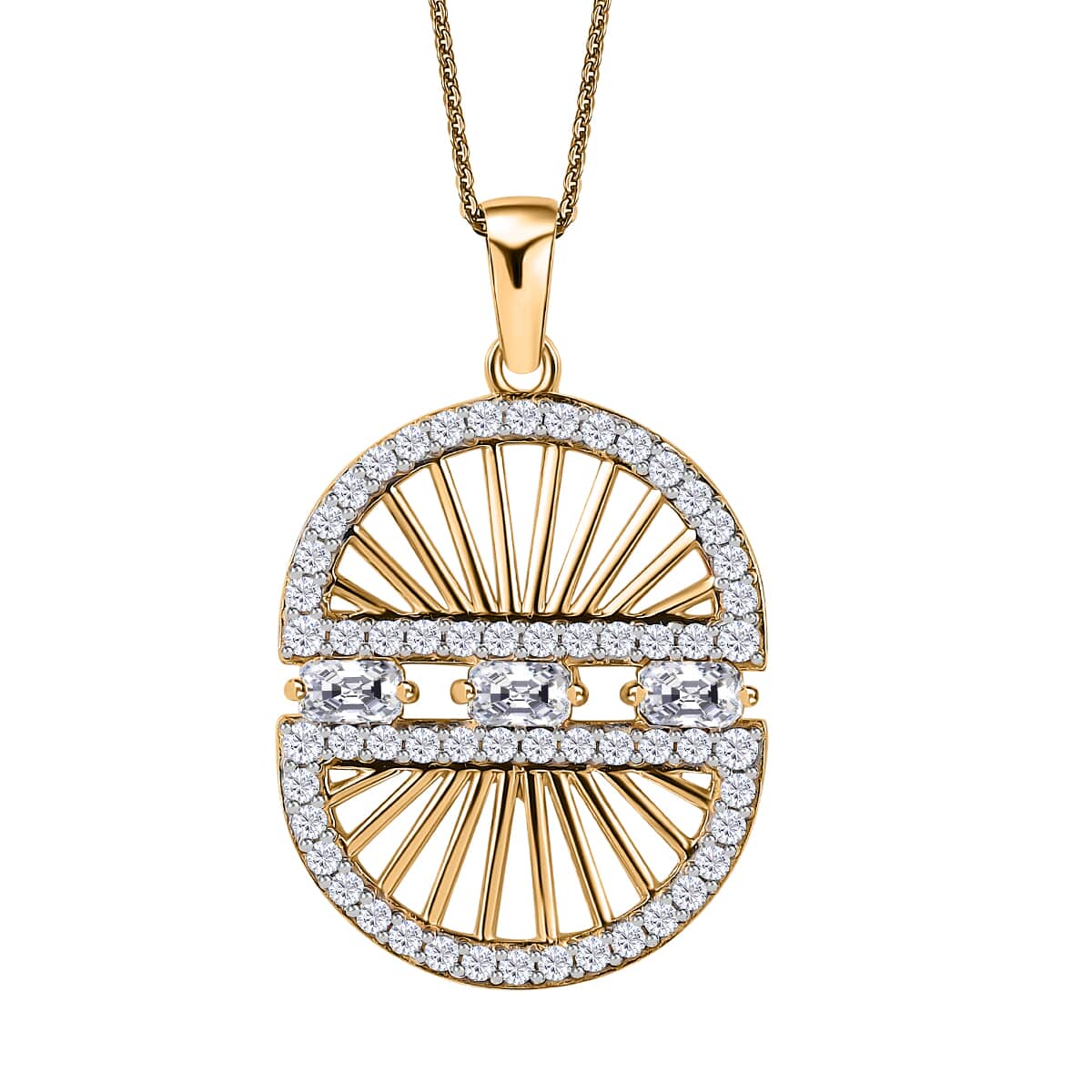 Moissanite Sun Starburst Statement Evil Eye Protector Medallion Pendant Necklace 20 Inches in Vermeil Yellow Gold Over Sterling Silver 1.70 ctw image number 0