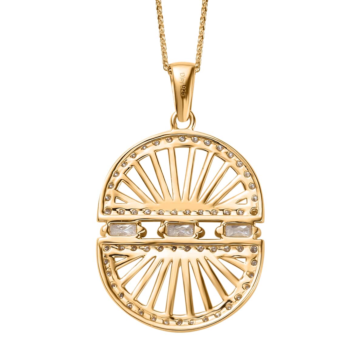 Moissanite Sun Starburst Statement Evil Eye Protector Medallion Pendant Necklace 20 Inches in Vermeil Yellow Gold Over Sterling Silver 1.70 ctw image number 4