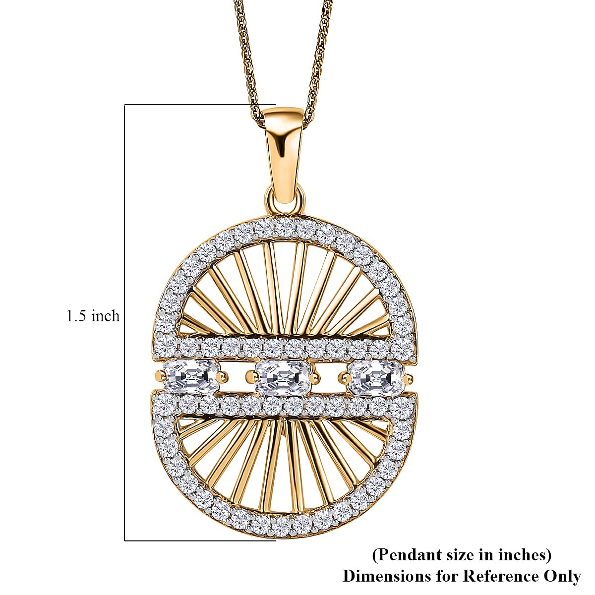 Moissanite Sun Starburst Statement Evil Eye Protector Medallion Pendant Necklace 20 Inches in Vermeil Yellow Gold Over Sterling Silver 1.70 ctw