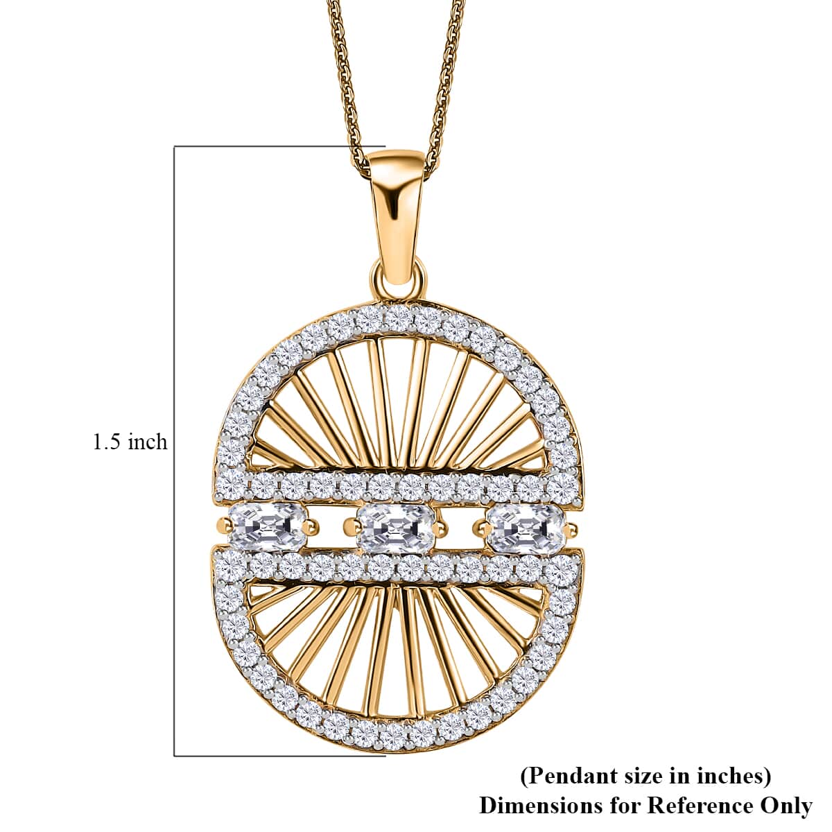 Moissanite Sun Starburst Statement Evil Eye Protector Medallion Pendant Necklace 20 Inches in Vermeil Yellow Gold Over Sterling Silver 1.70 ctw image number 6