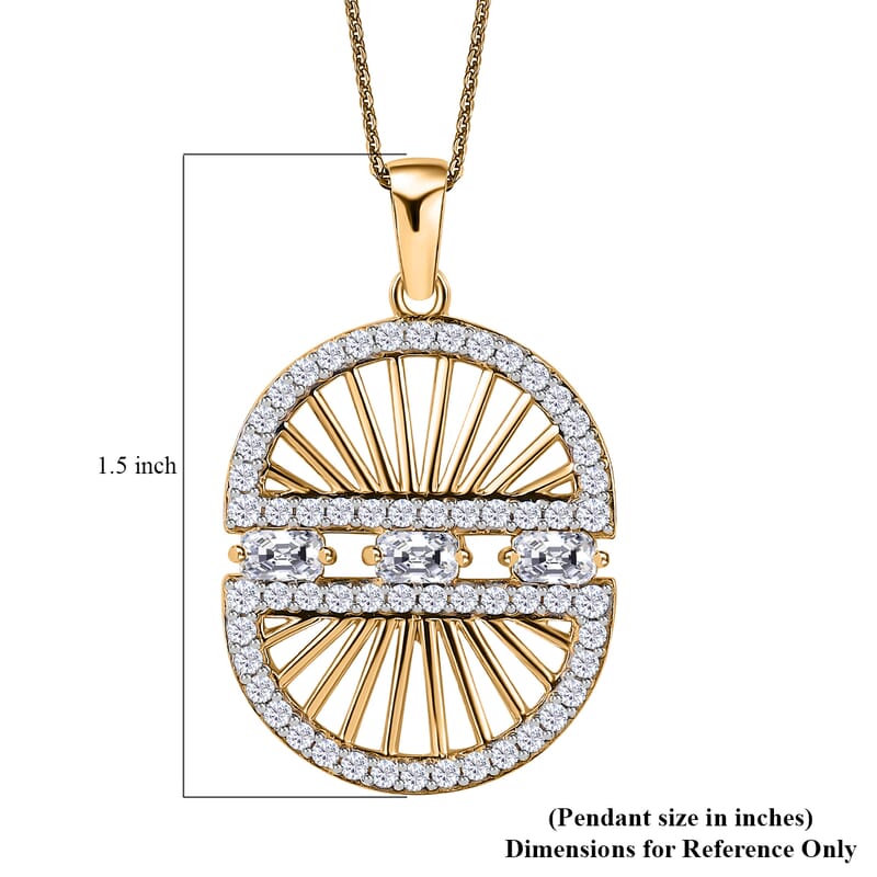 Moissanite Sun Starburst Statement Evil Eye Protector Medallion Pendant Necklace 20 Inches in Vermeil Yellow Gold Over Sterling Silver 1.70 ctw