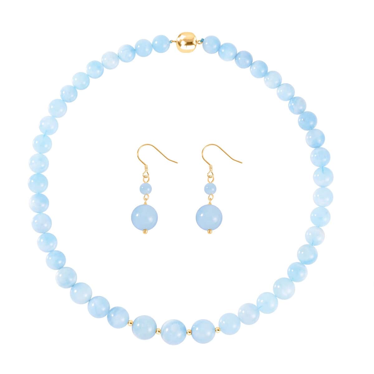 Espirito Santo Aquamarine Beaded Graduation Necklace 20 Inches and Drop Earrings in 14K YG Over Sterling Silver 452.25 ctw image number 0