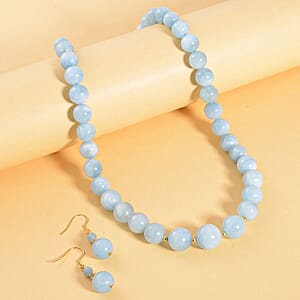 Mangoro Aquamarine Beaded Graduated Necklace 20 Inches and Drop Earrings in 14K YG Over Sterling Silver 452.25 ctw