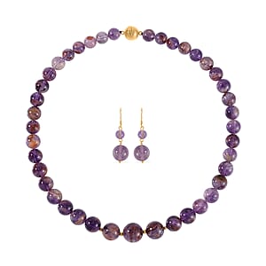 Cacoxenite Beaded Graduation Necklace 20 Inches and Drop Earrings in 14K Yellow Gold Over Sterling Silver 505.50 ctw