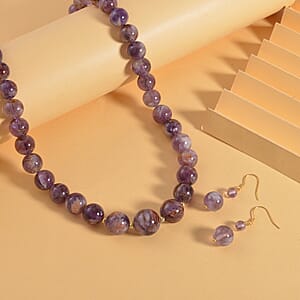 Cacoxenite Beaded Graduation Necklace 20 Inches and Drop Earrings in 14K Yellow Gold Over Sterling Silver 505.50 ctw