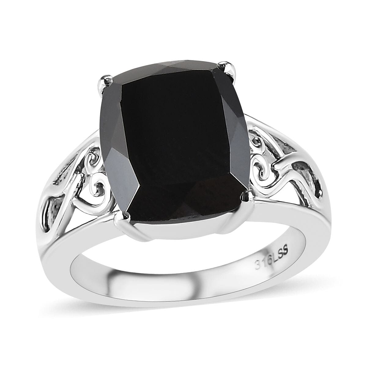 Thai Black Spinel Solitaire Stud Earrings, Ring (Size 5.00) and Pendant Necklace (20 Inches) in Stainless Steel 13.00 ctw