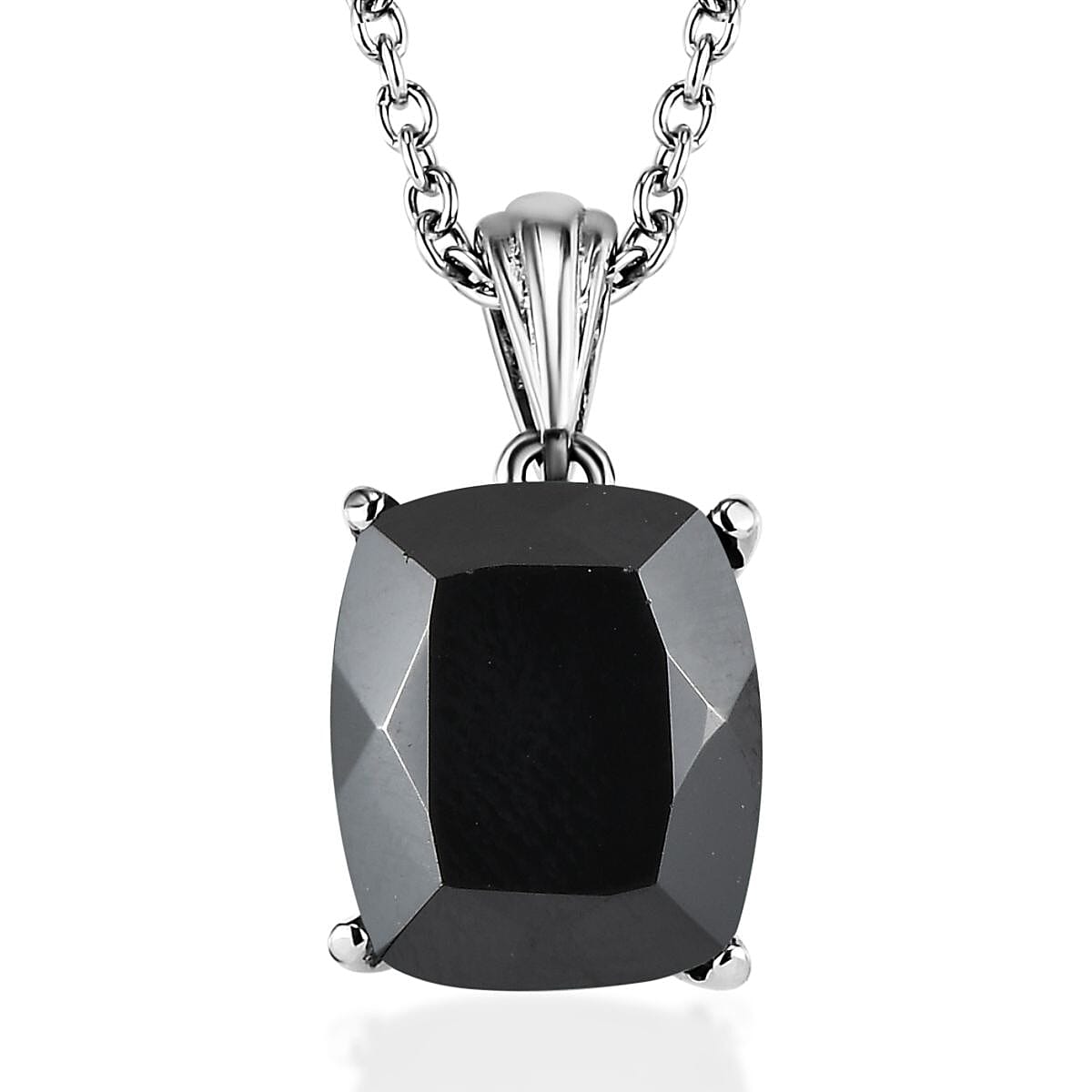 Thai Black Spinel Solitaire Stud Earrings, Ring (Size 5.00) and Pendant Necklace (20 Inches) in Stainless Steel 13.00 ctw