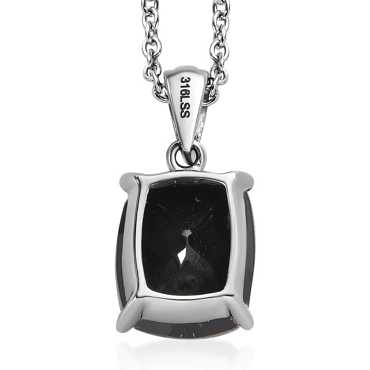 Thai Black Spinel Solitaire Stud Earrings, Ring (Size 5.00) and Pendant Necklace (20 Inches) in Stainless Steel 13.00 ctw