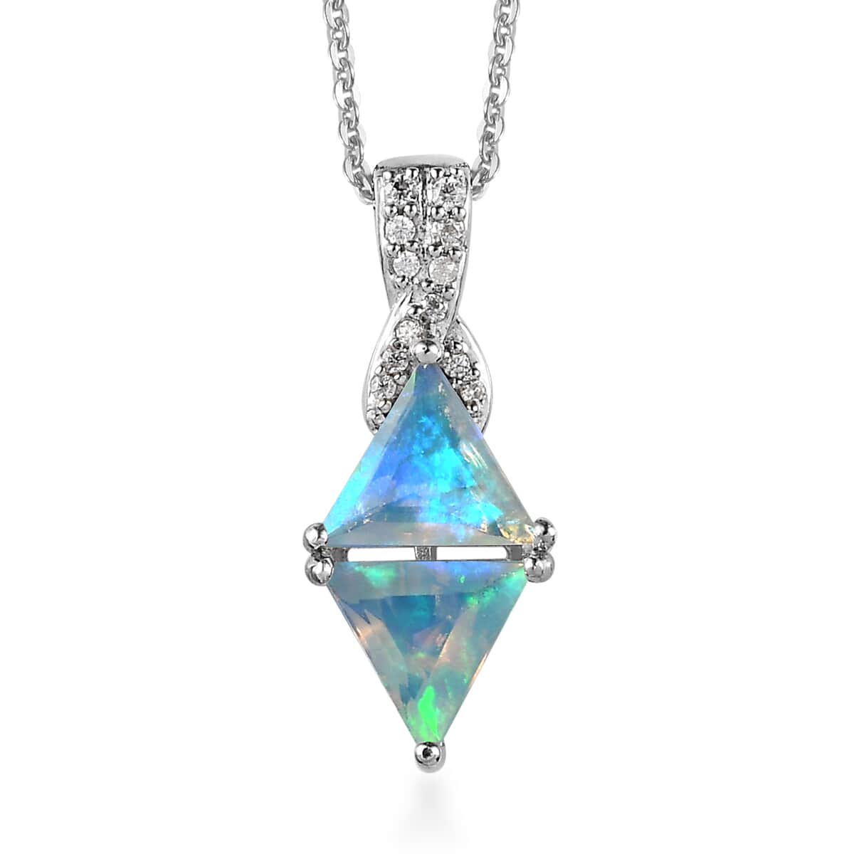Premium Ethiopian Welo Opal and Moissanite Pendant Necklace 20 Inches in Platinum Over Sterling Silver 1.30 ctw image number 0