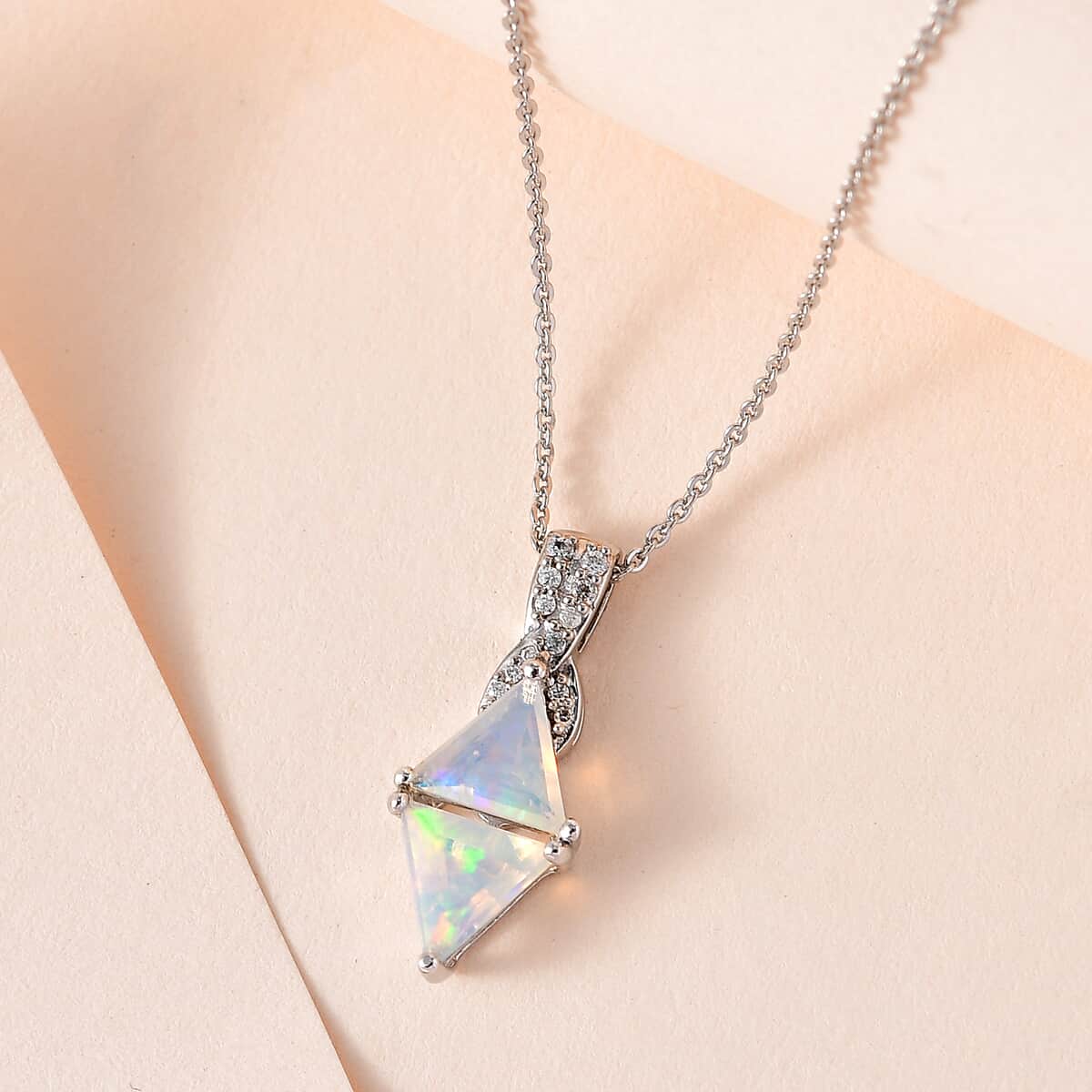 Premium Ethiopian Welo Opal and Moissanite Pendant Necklace 20 Inches in Platinum Over Sterling Silver 1.30 ctw image number 1