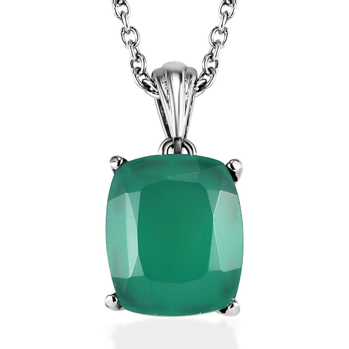 Verde Onyx Solitaire Stud Earrings, Ring (Size 6.00) and Pendant Necklace 20 Inches in Stainless Steel 13.25 ctw image number 7