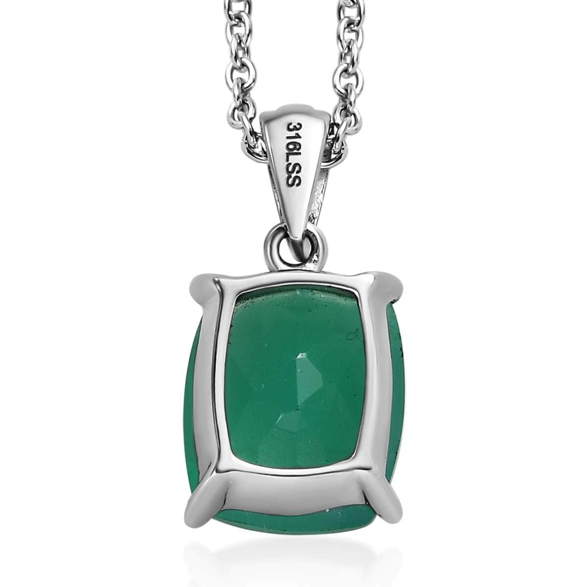 Verde Onyx Solitaire Stud Earrings, Ring (Size 6.00) and Pendant Necklace 20 Inches in Stainless Steel 13.25 ctw image number 9