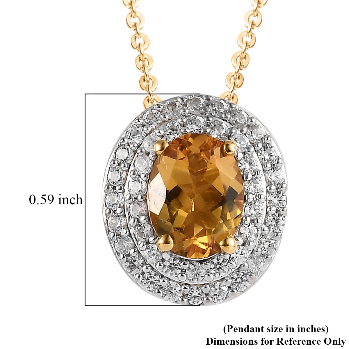 Premium Brazilian Heliodor and White Zircon Double Halo Pendant Necklace 20 Inches in Vermeil Yellow Gold Over Sterling Silver 1.50 ctw image number 6