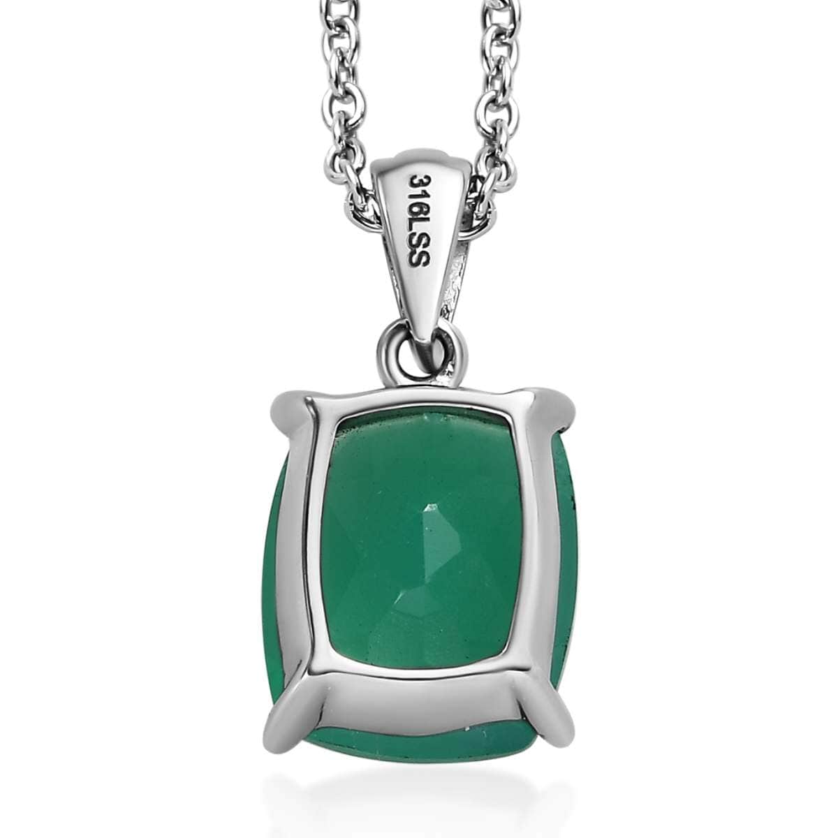 Verde Onyx Solitaire Stud Earrings, Ring (Size 7.00) and Pendant Necklace 20 Inches in Stainless Steel 13.25 ctw image number 9