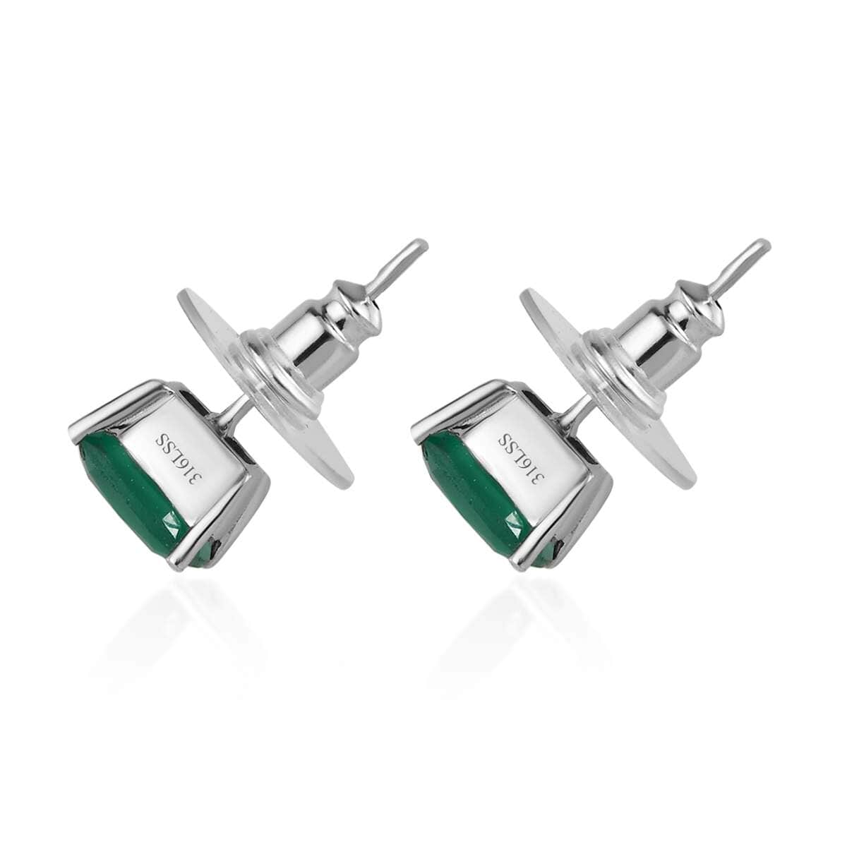 Verde Onyx Solitaire Stud Earrings, Ring (Size 8.00) and Pendant Necklace 20 Inches in Stainless Steel 13.25 ctw image number 2