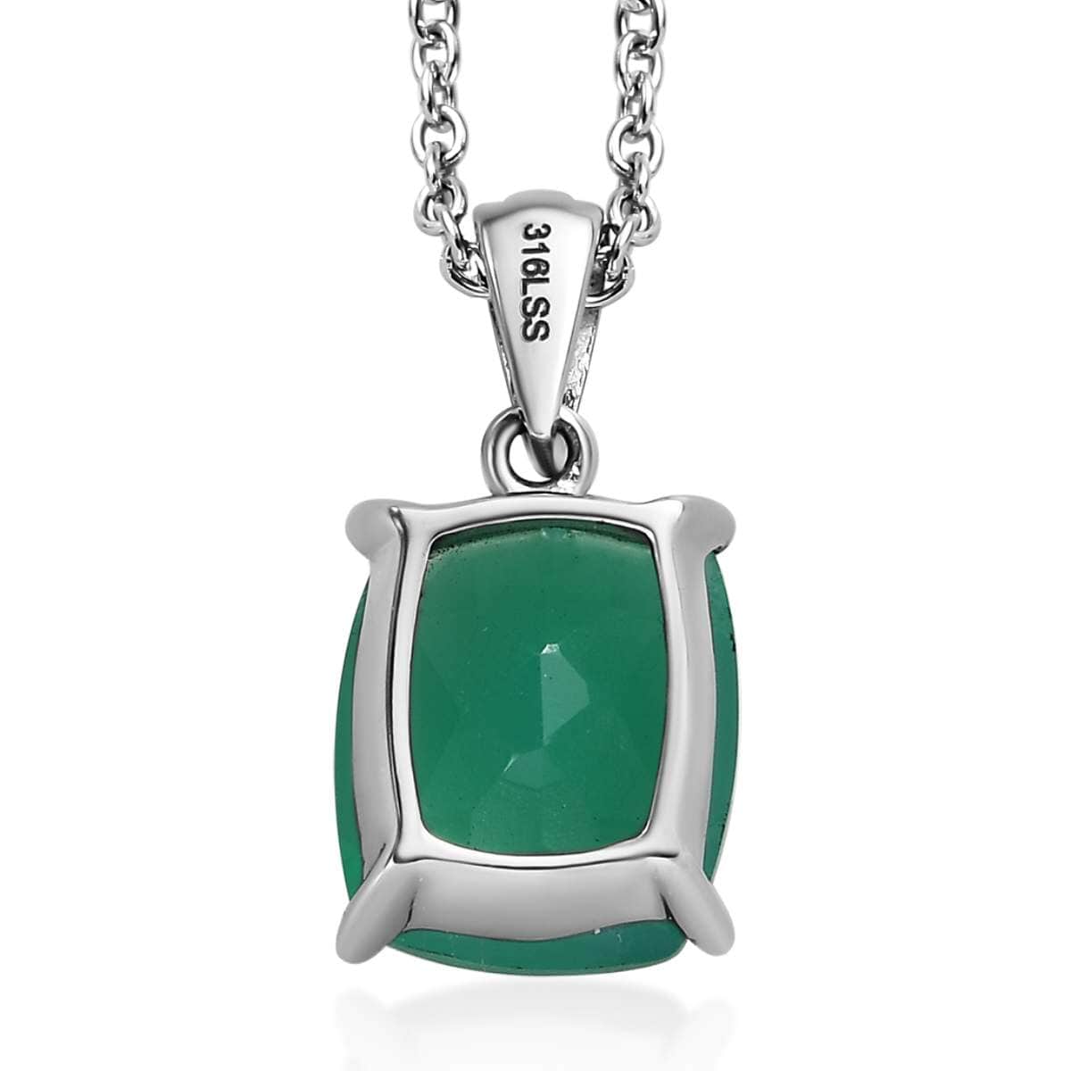 Verde Onyx Solitaire Stud Earrings, Ring (Size 11.00) and Pendant Necklace 20 Inches in Stainless Steel 13.25 ctw image number 9