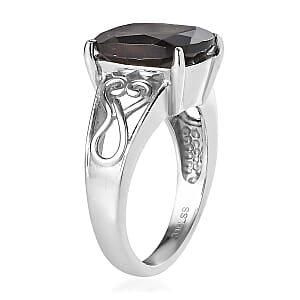 Thai Black Spinel Solitaire Stud Earrings, Ring (Size 5.00) and Pendant Necklace (20 Inches) in Stainless Steel 13.00 ctw